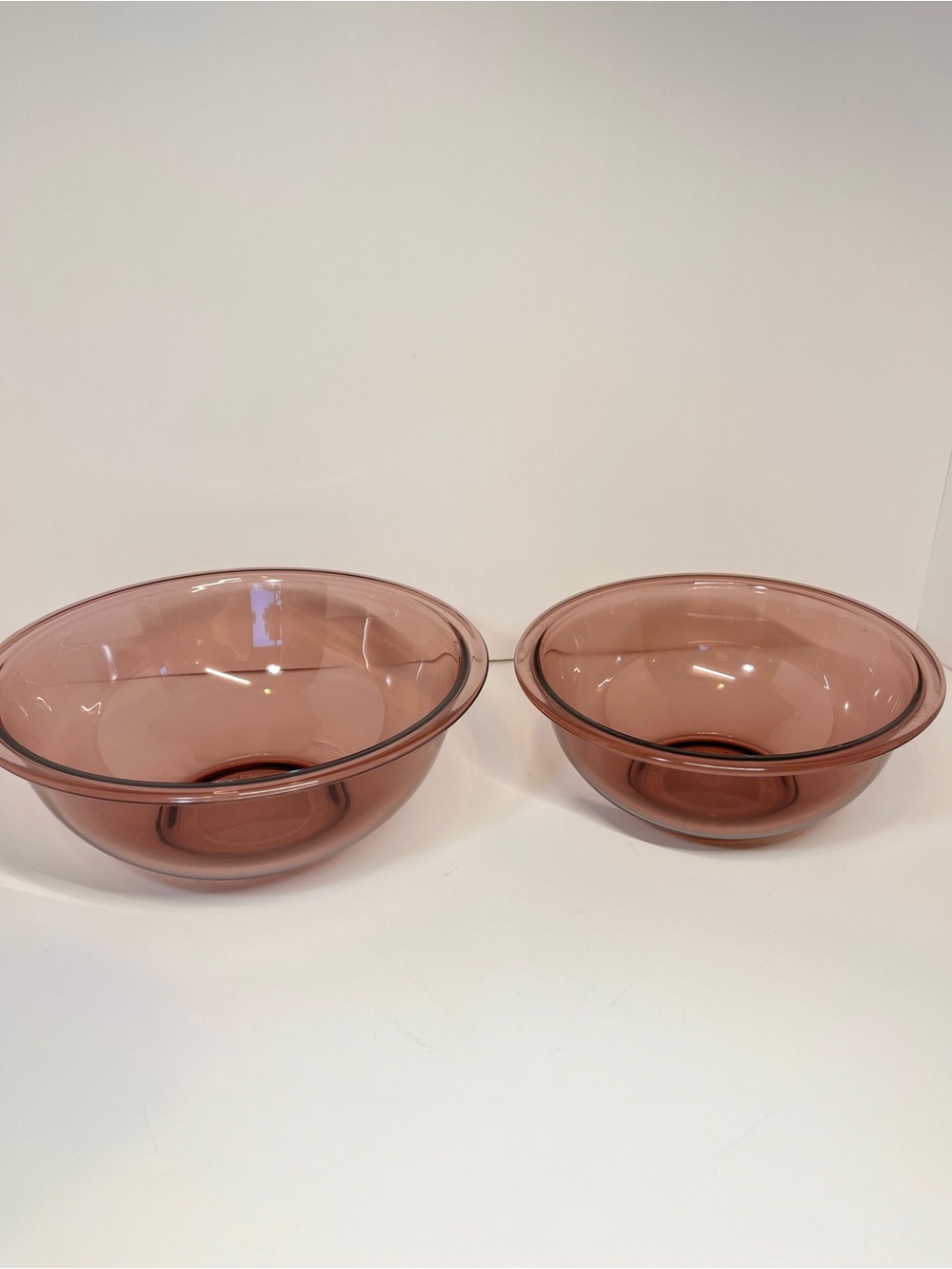Vintage Pyrex Cranberry Glass Mixing Nesting Bowls Set 2.5L #325, 1.5L #323 USA